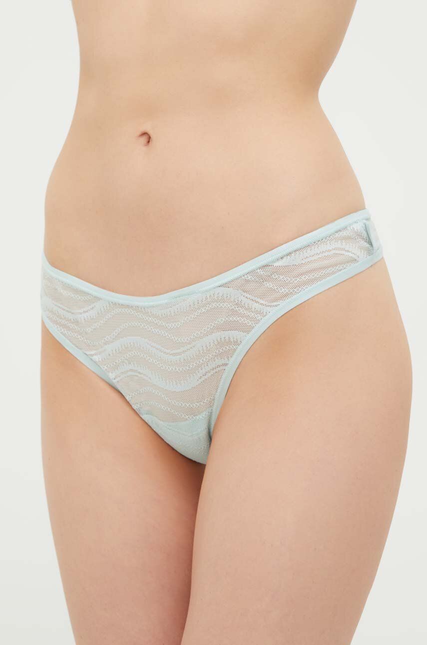 Tanga Calvin Klein Underwear tyrkysová barva, průhledné - tyrkysová -  85 % Polyamid