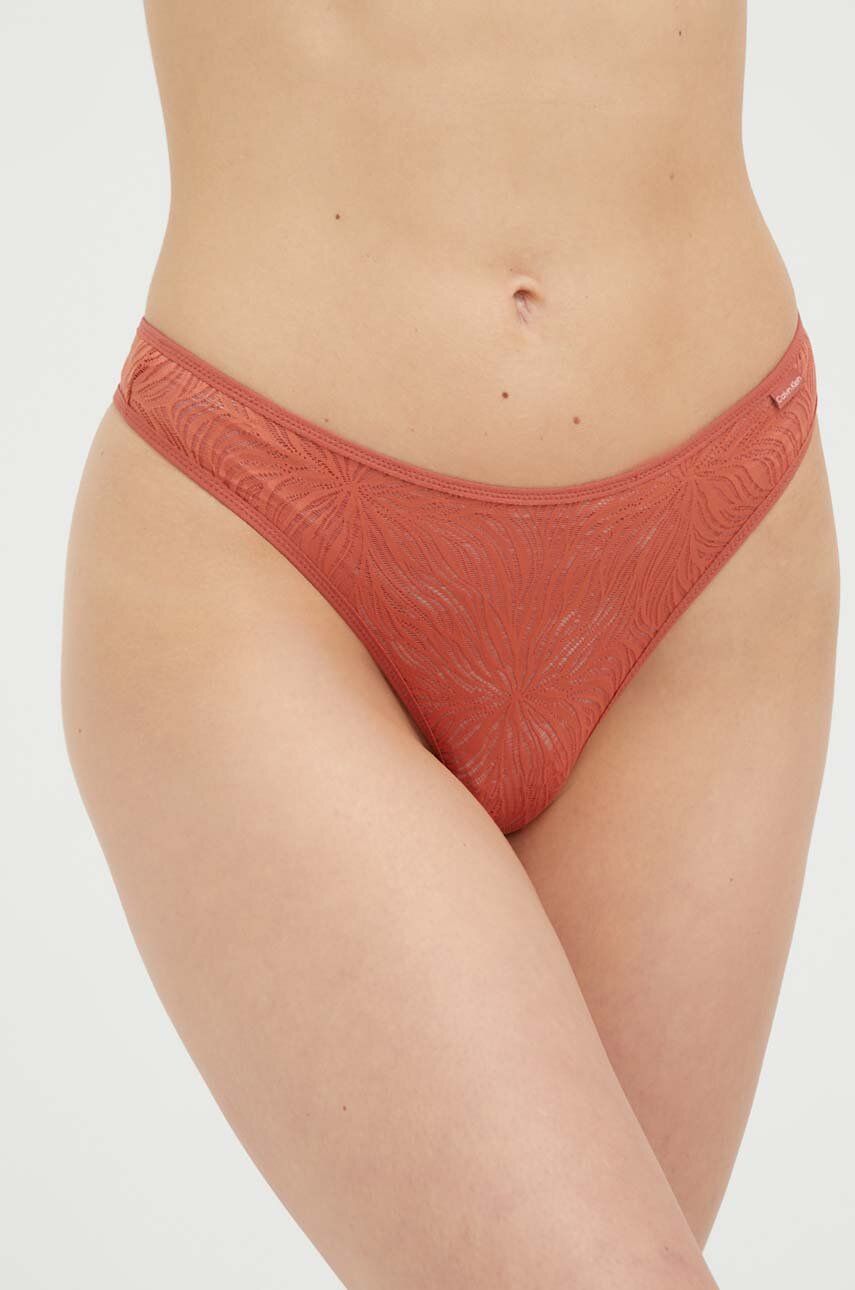 Levně Tanga Calvin Klein Underwear oranžová barva, 000QF6878E