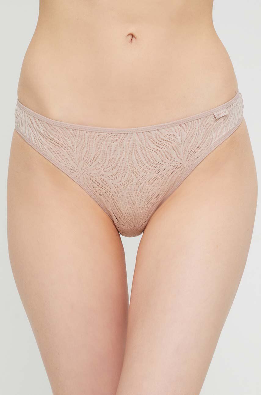 Levně Tanga Calvin Klein Underwear béžová barva, 000QF6878E
