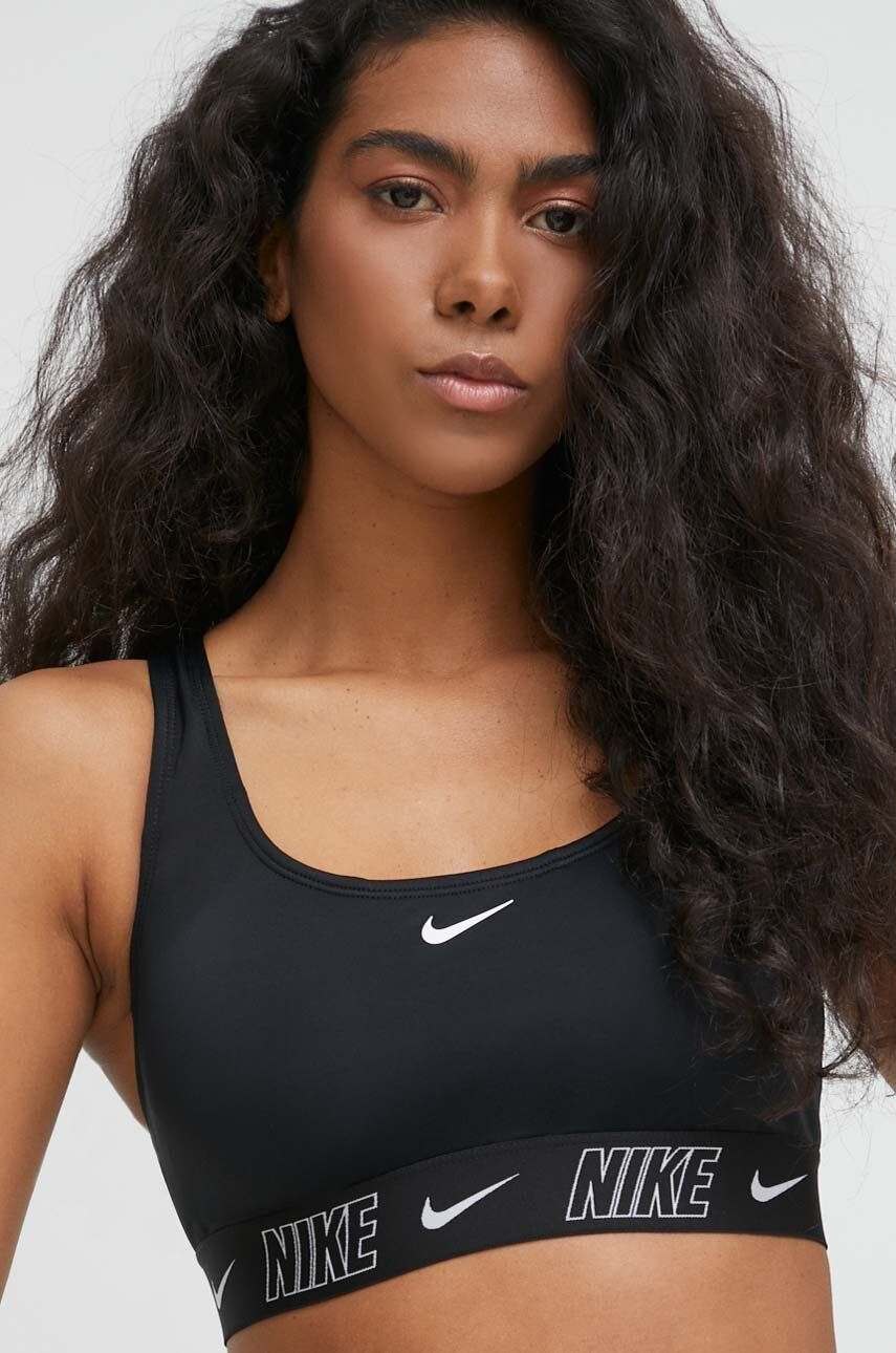 Nike sutien de baie Logo Tape culoarea negru, cupa usor rigidizata answear.ro