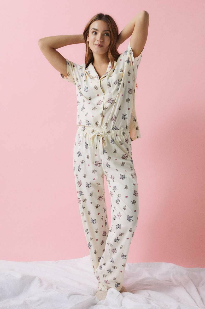 women'secret pijamale de bumbac Tom&Jerry culoarea bej, bumbac, 3135214