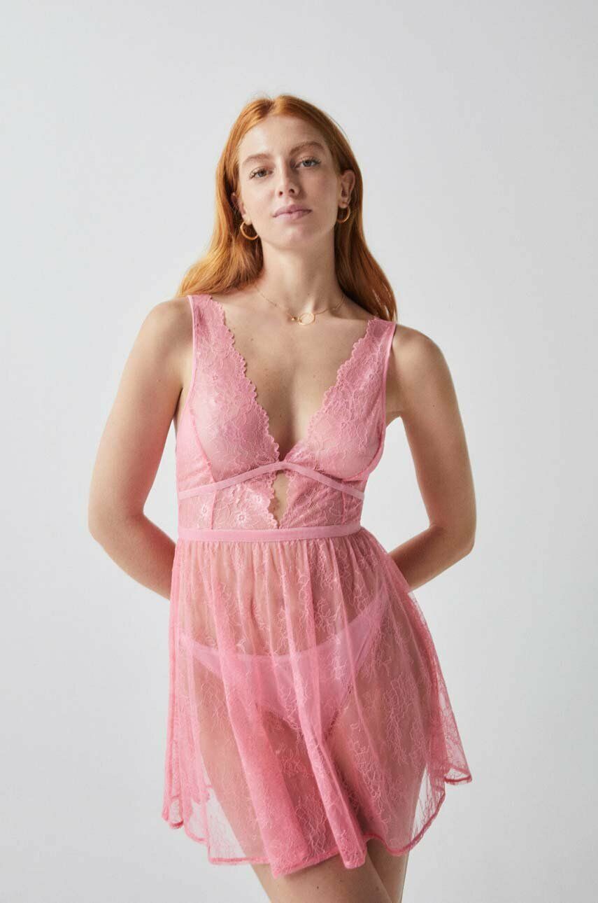 women’secret camasa de noapte SENSE VALENTINE femei, culoarea roz, transparent, 3415271 3415271 imagine noua lenjerie-femei.ro