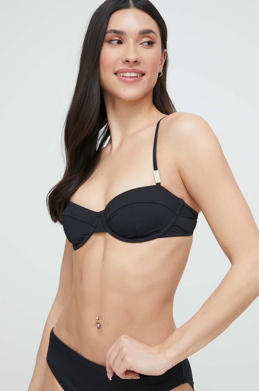 

Горнище на бански Calvin Klein в черно с мека чашка, Черен