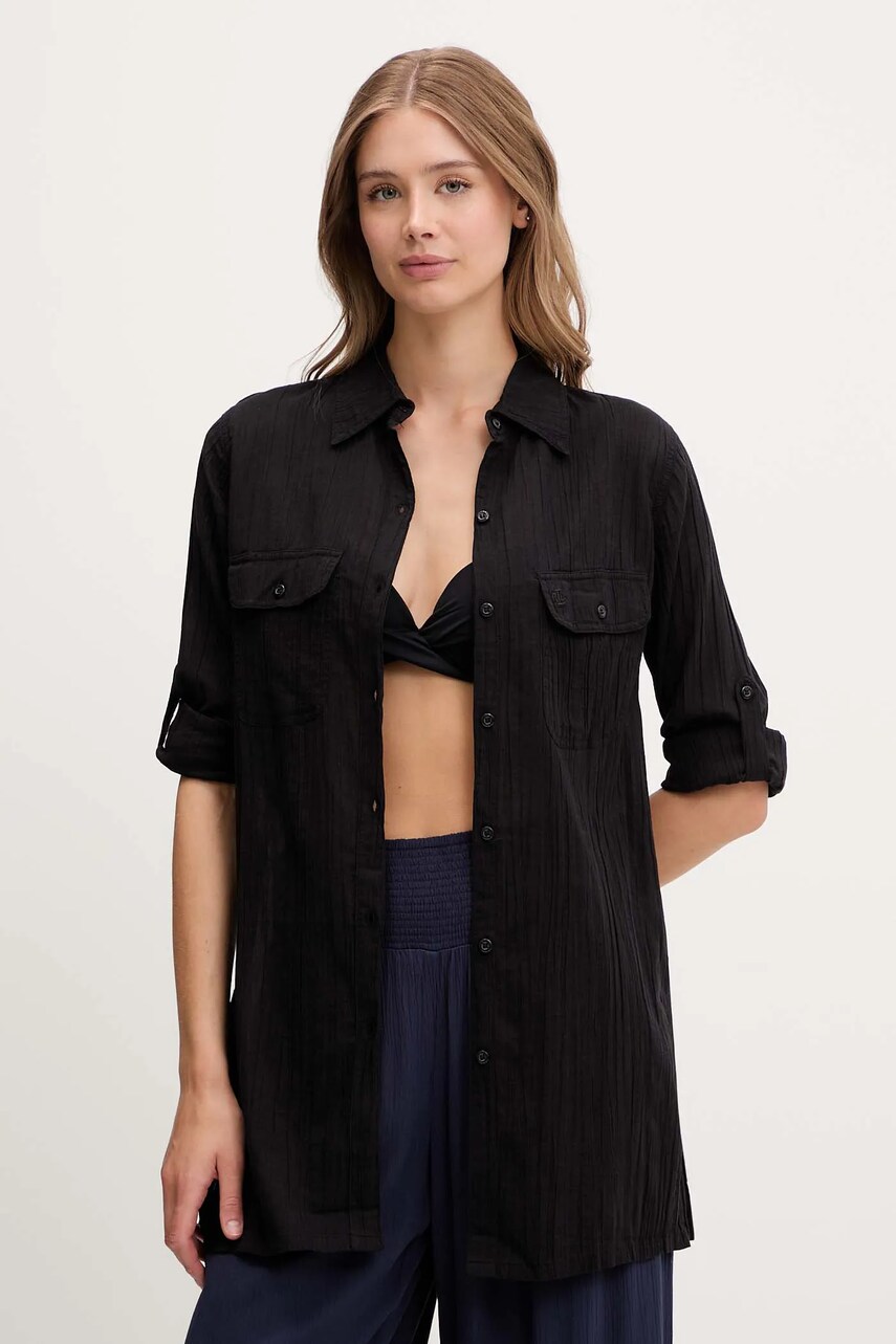 Levně Bavlněná plážová košile Lauren Ralph Lauren bílá barva