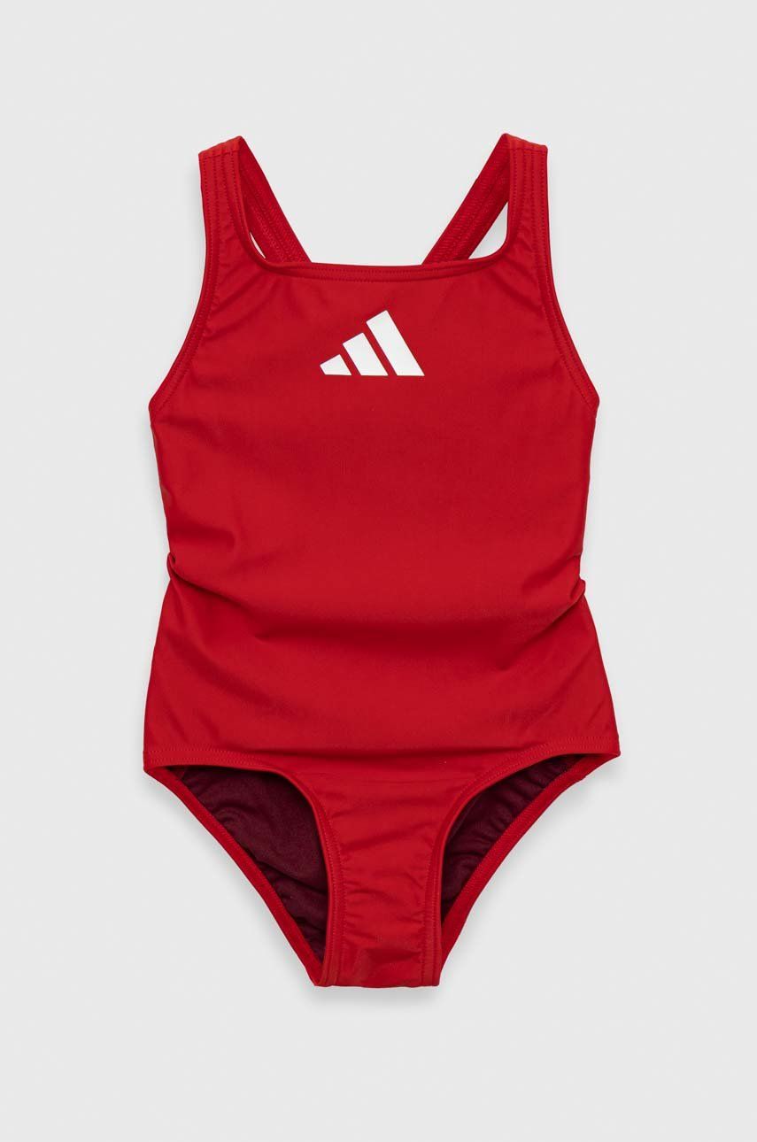 Adidas Performance costum de baie dintr-o bucată pentru copii 3 BARS SOL ST Y culoarea rosu