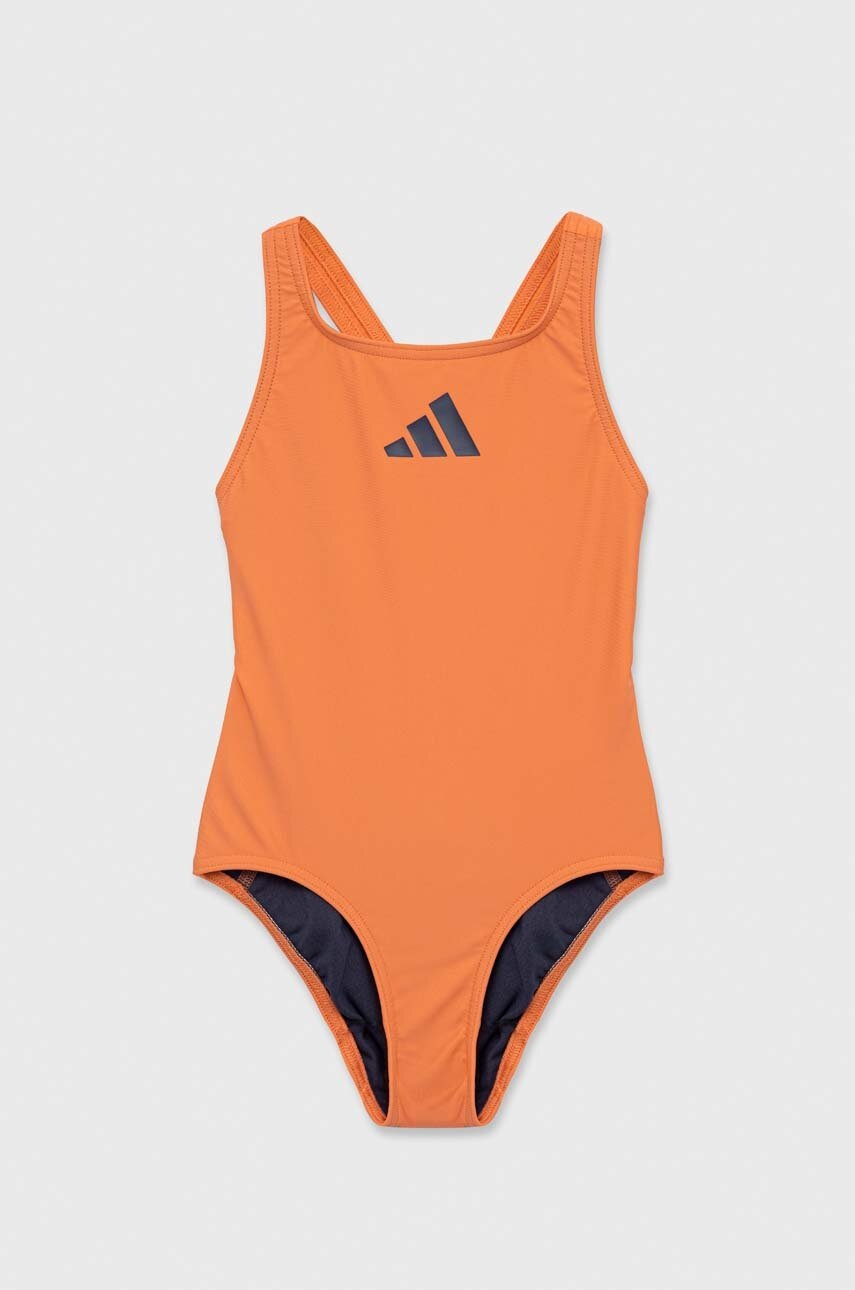 adidas Performance costum de baie dintr-o bucată pentru copii 3 BARS SOL ST culoarea portocaliu