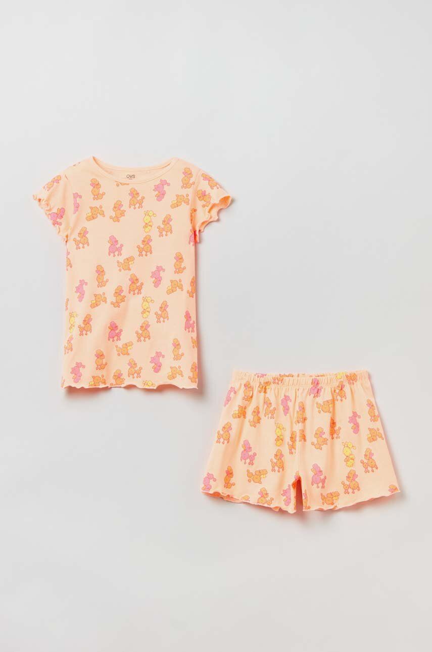 OVS pijamale de bumbac pentru copii culoarea portocaliu, modelator