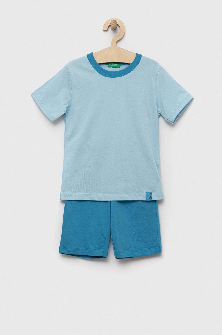 Dětské bavlněné pyžamo United Colors of Benetton - modrá -  100 % Bavlna