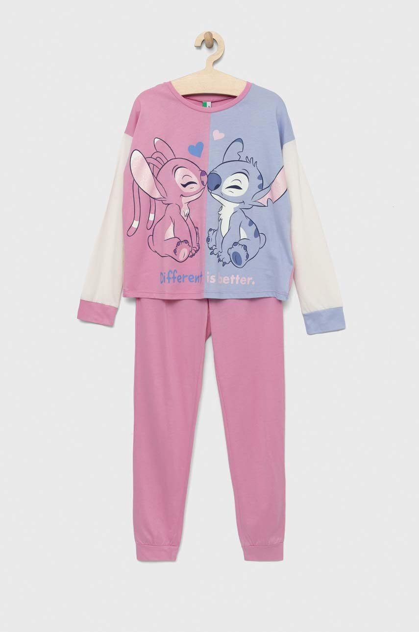Levně Dětské pyžamo United Colors of Benetton x Disney růžová barva