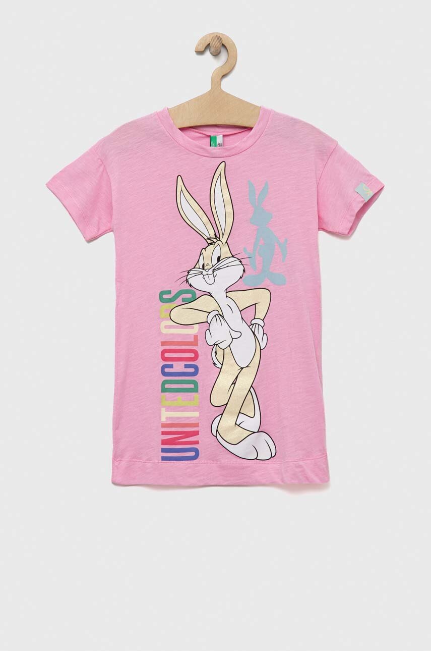 

Детска памучна нощница United Colors of Benetton X Looney Tunes в розово с принт, Розов