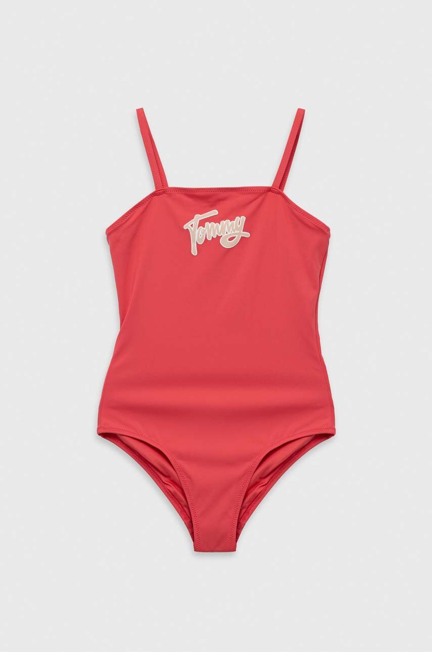Levně Jednodílné dětské plavky Tommy Hilfiger růžová barva