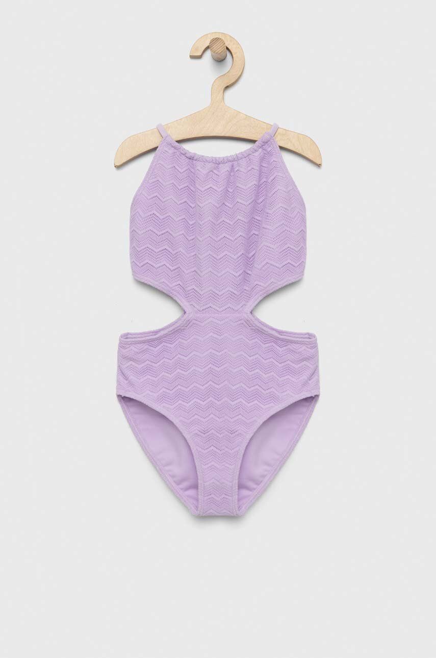 Jednodílné dětské plavky Abercrombie & Fitch fialová barva