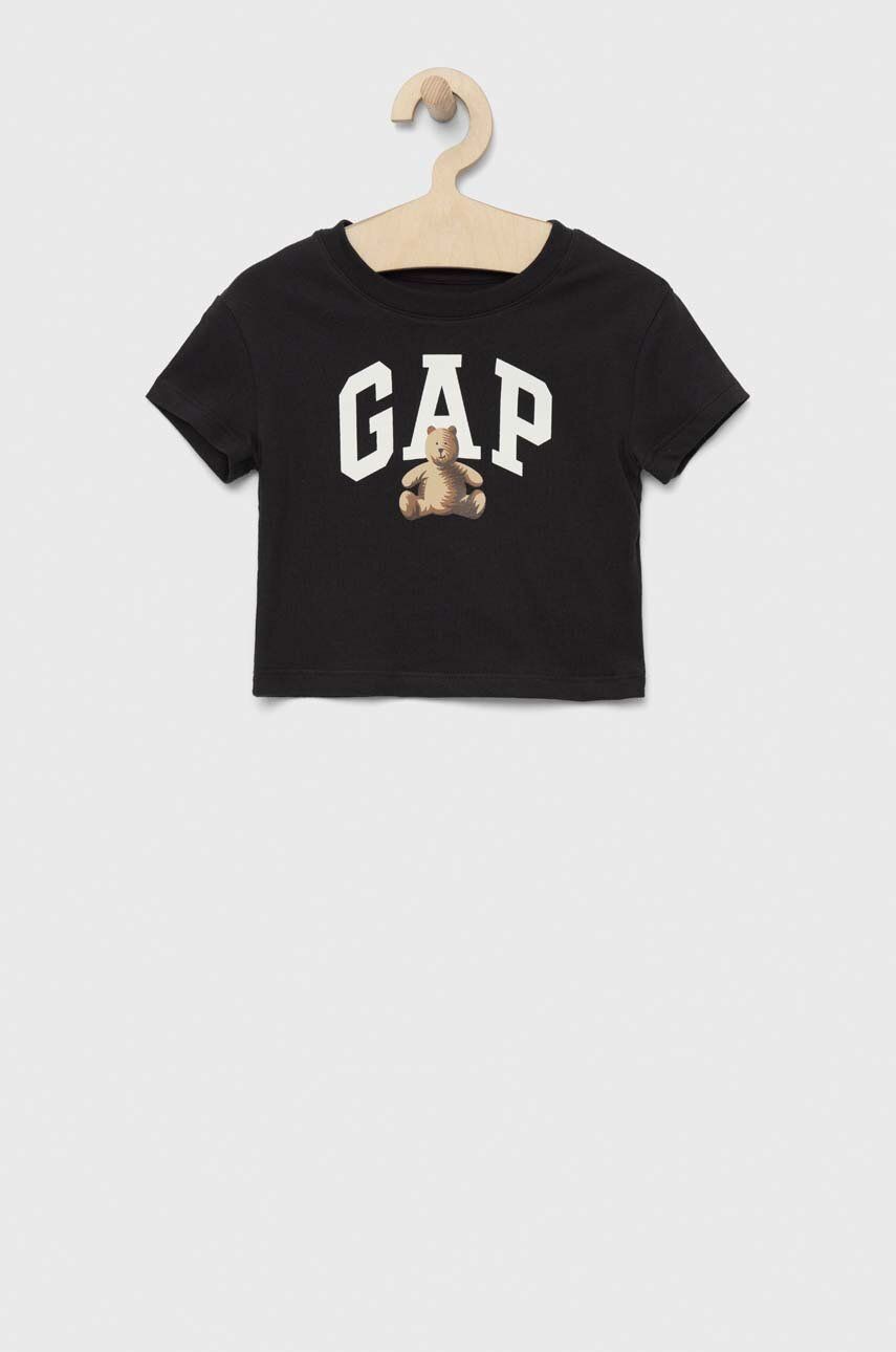 Dětské bavlněné tričko GAP černá barva - černá -  100 % Bavlna