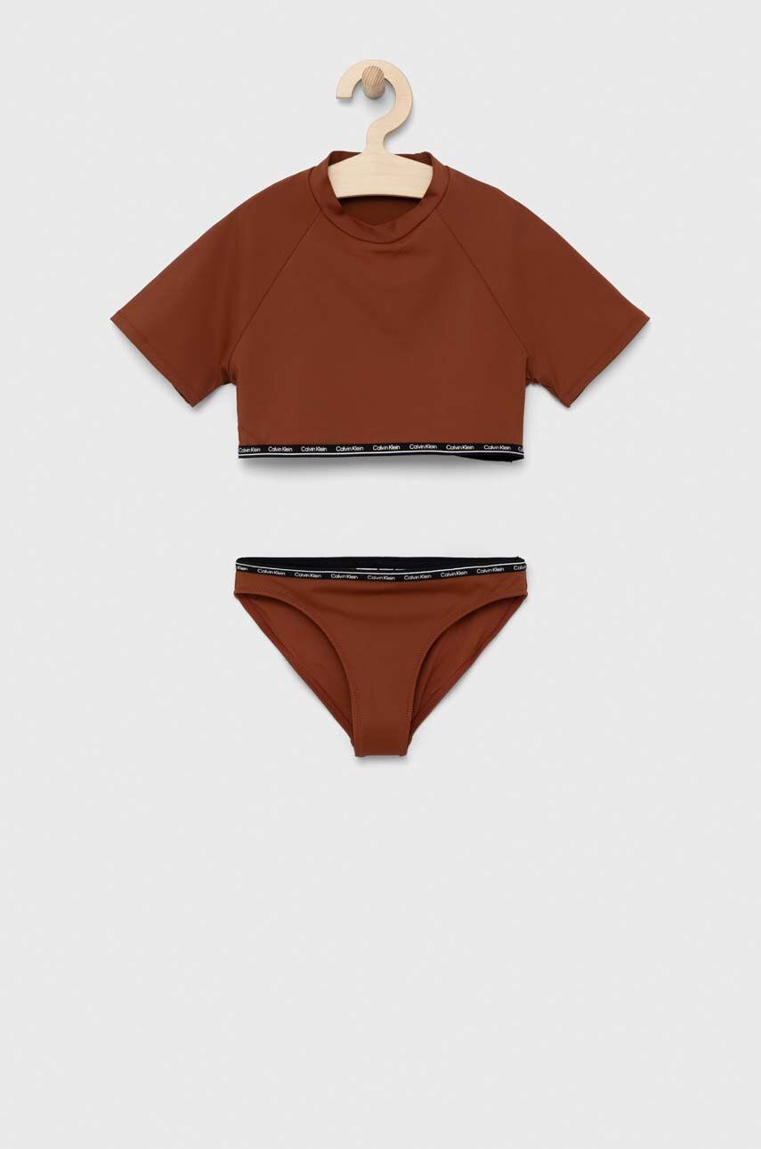 Dvoudílné dětské plavky Calvin Klein Jeans hnědá barva