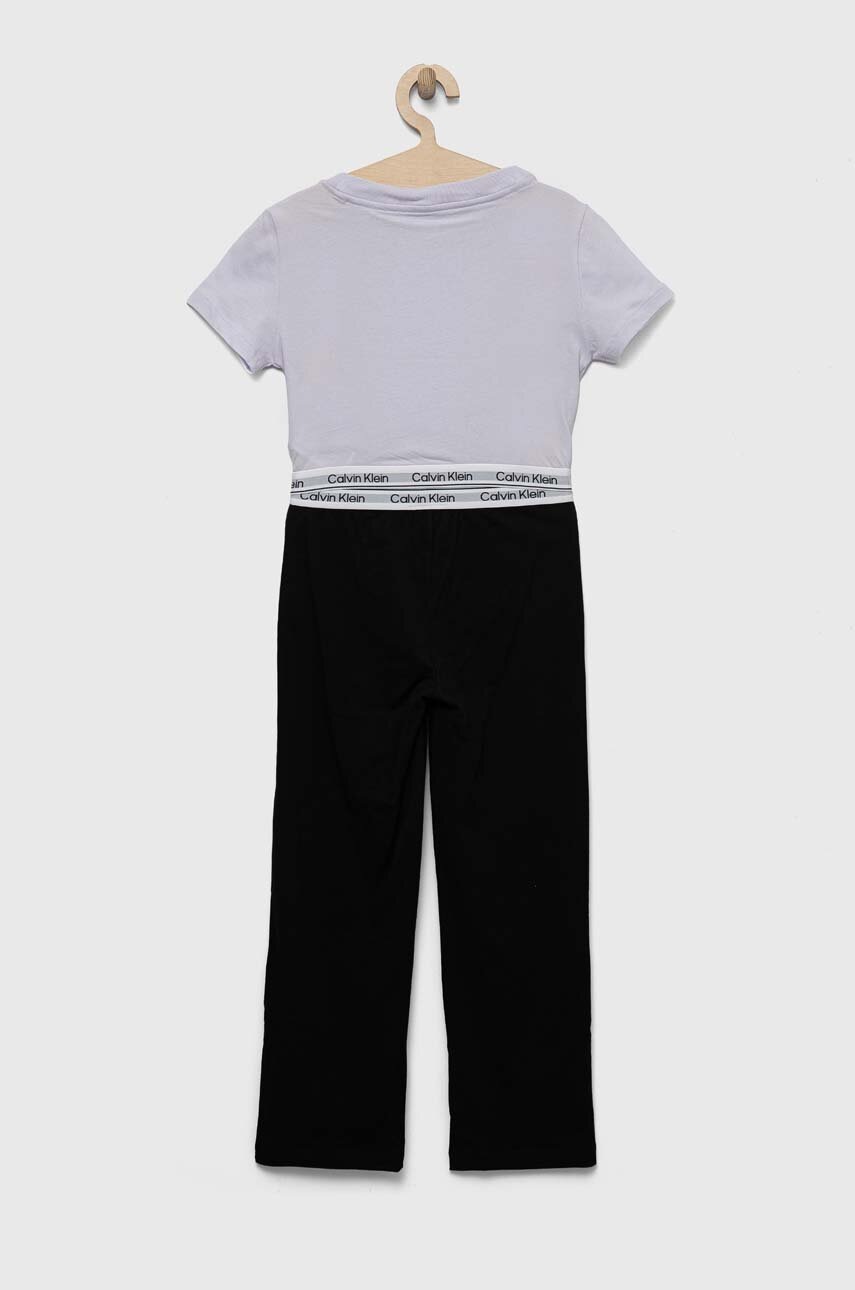 Детская хлопковая пижама Calvin Klein Underwear цвет фиолетовый однотонная