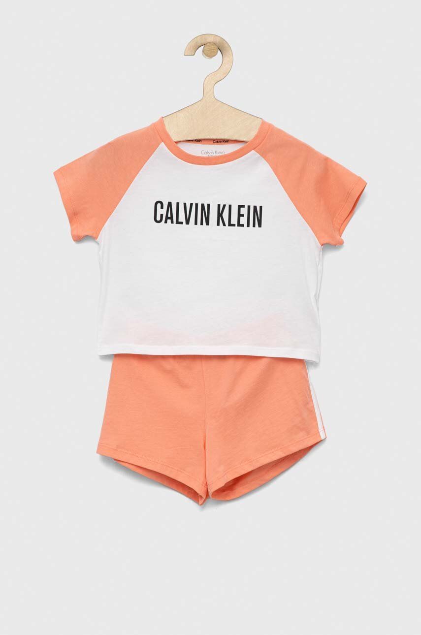 Levně Dětské bavlněné pyžamo Calvin Klein Underwear oranžová barva