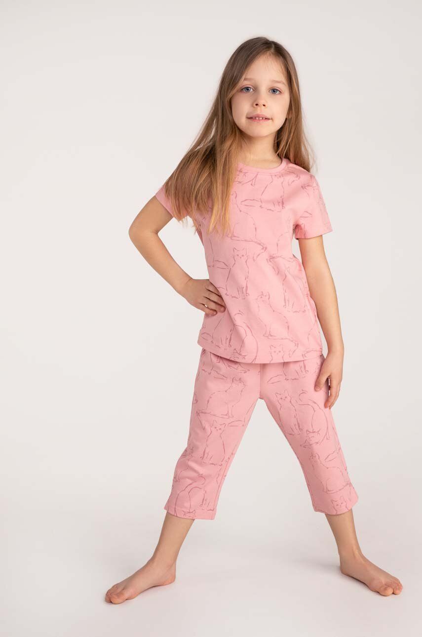 Dětské bavlněné pyžamo Coccodrillo růžová barva - růžová -  100 % Bavlna