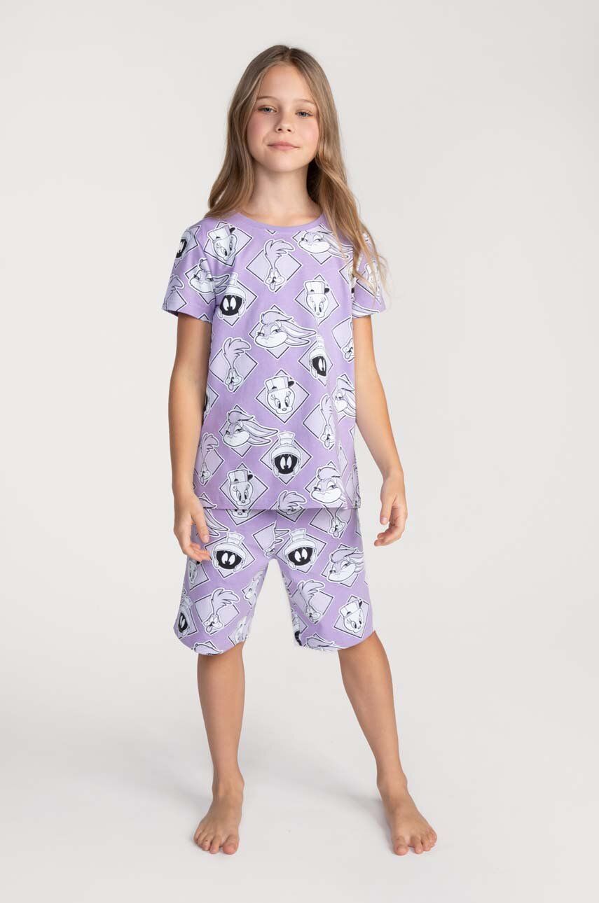 Levně Dětské bavlněné pyžamo Coccodrillo x Looney Tunes fialová barva