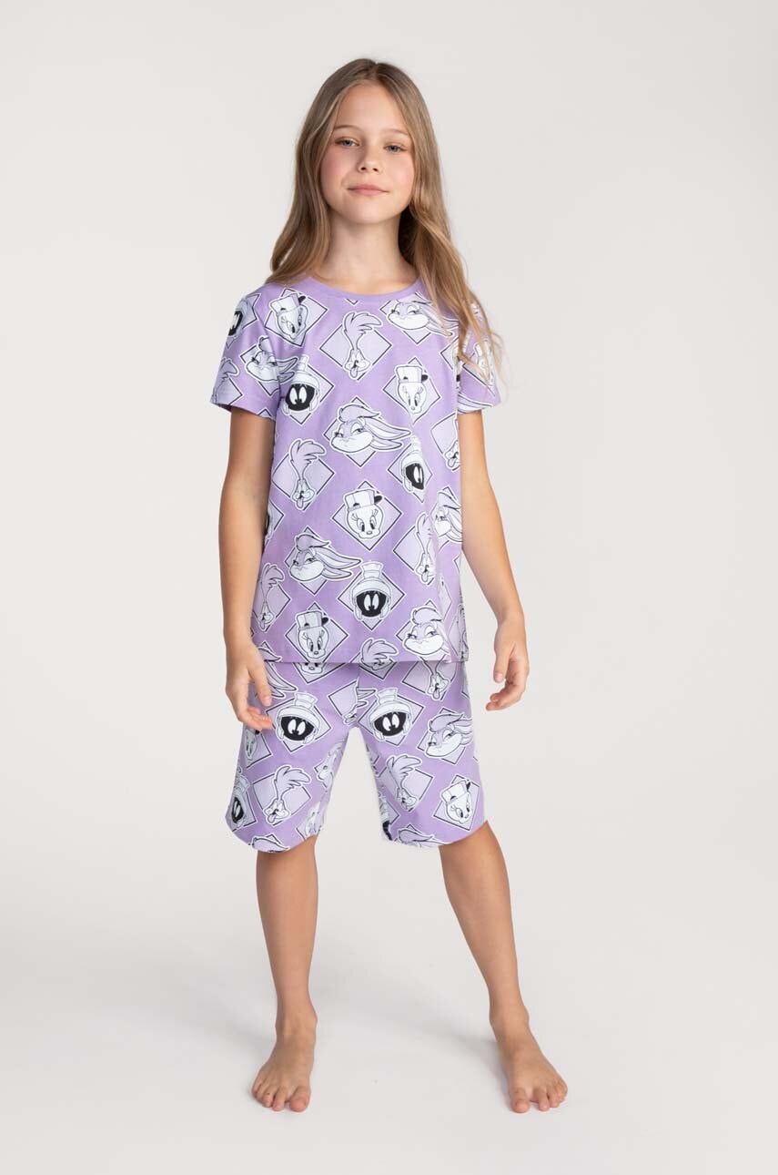 Coccodrillo pijamale de bumbac pentru copii x Looney Tunes culoarea violet, modelator