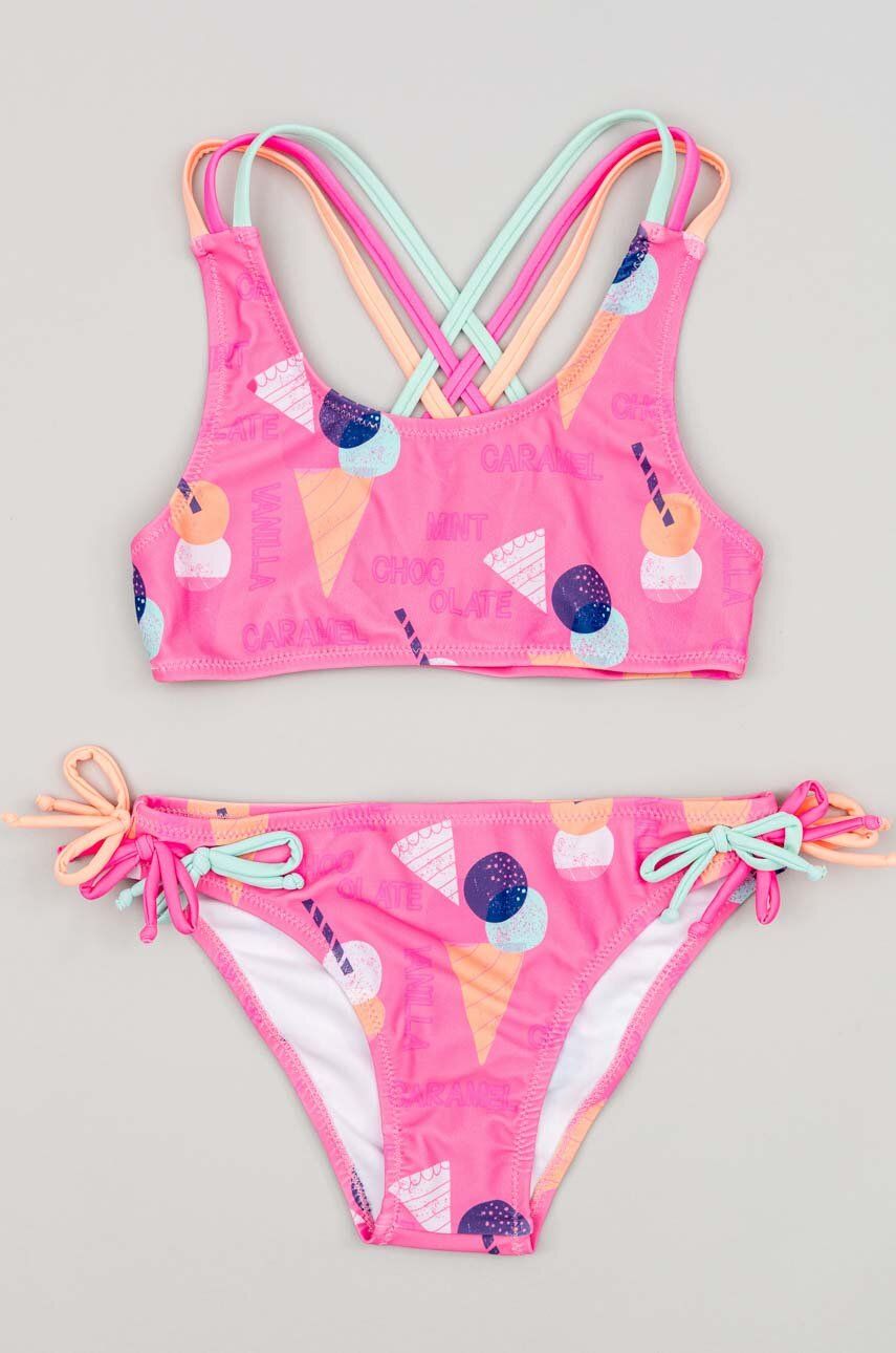 Dvoudílné dětské plavky zippy růžová barva - růžová -  89 % Polyester