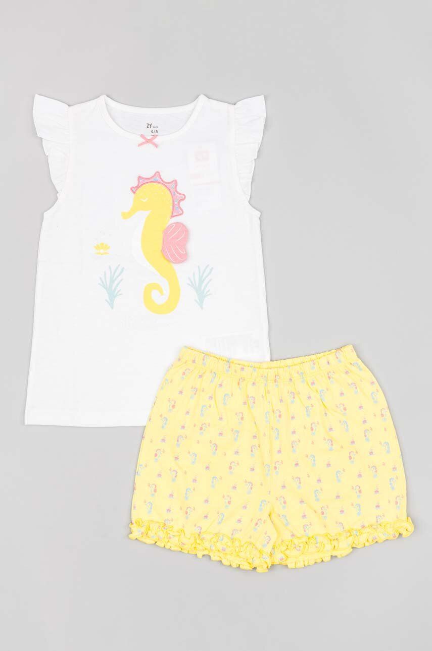 Dětské bavlněné pyžamo zippy žlutá barva - žlutá -  100 % Bavlna