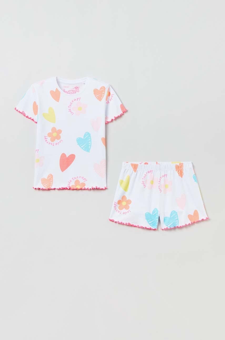 Детская хлопковая пижама OVS цвет белый узор Детская хлопковая пижама OVS цвет белый узор