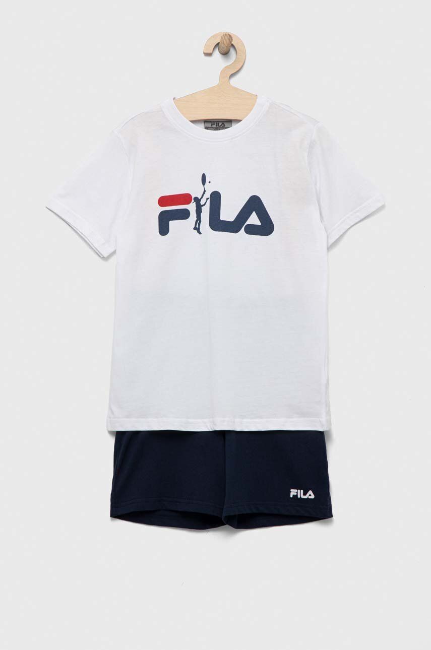 Fila pijamale de bumbac pentru copii culoarea alb, cu imprimeu