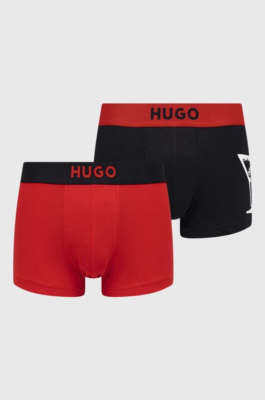 Boxerky HUGO 2-pack pánské, červená barva - červená -  95 % Bavlna