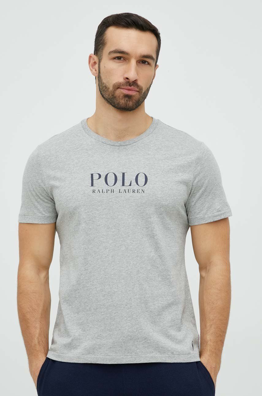 E-shop Bavlněné pyžamové tričko Polo Ralph Lauren šedá barva, s potiskem