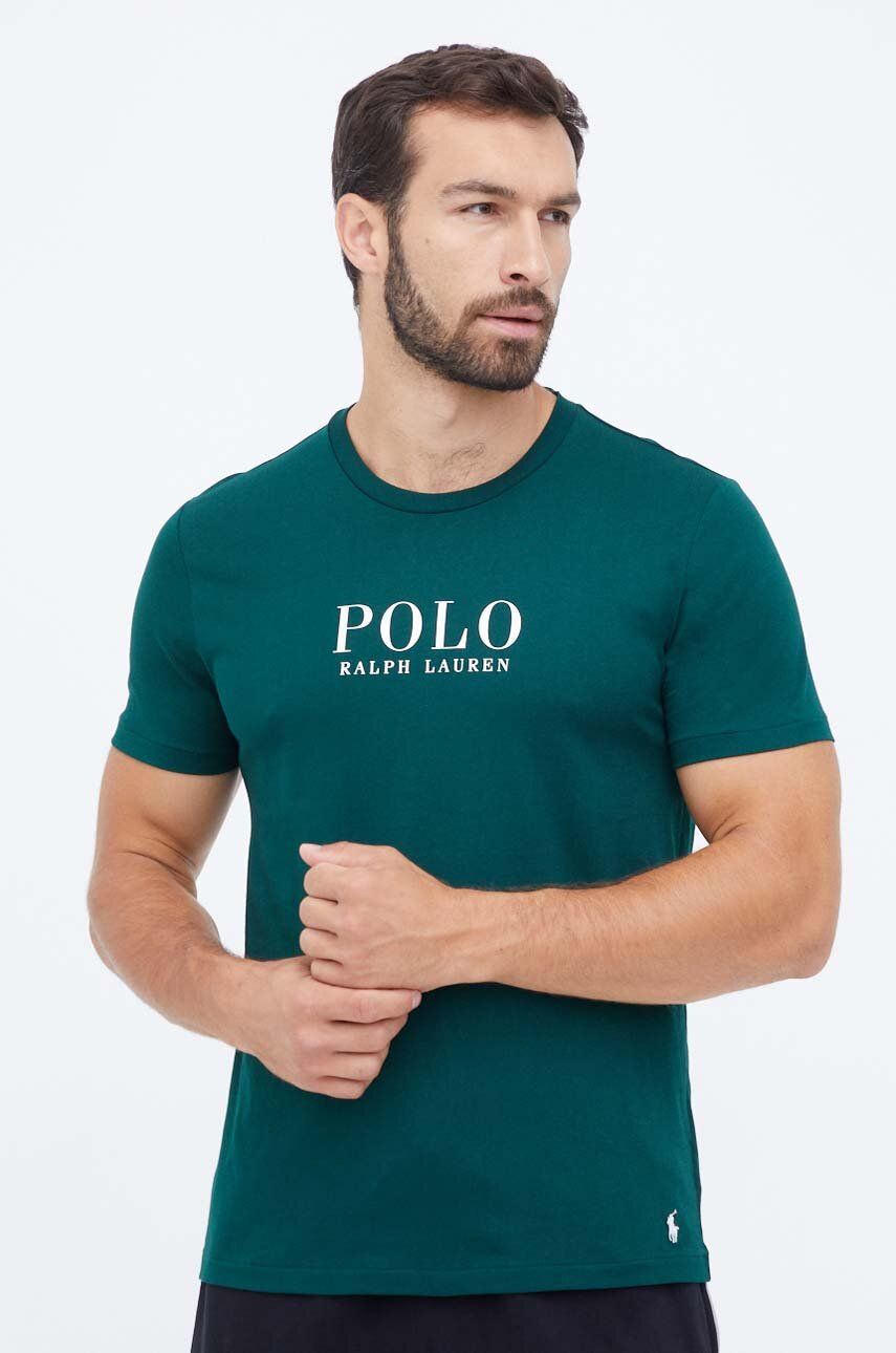 Bavlněné pyžamové tričko Polo Ralph Lauren zelená barva, s potiskem, 714899613