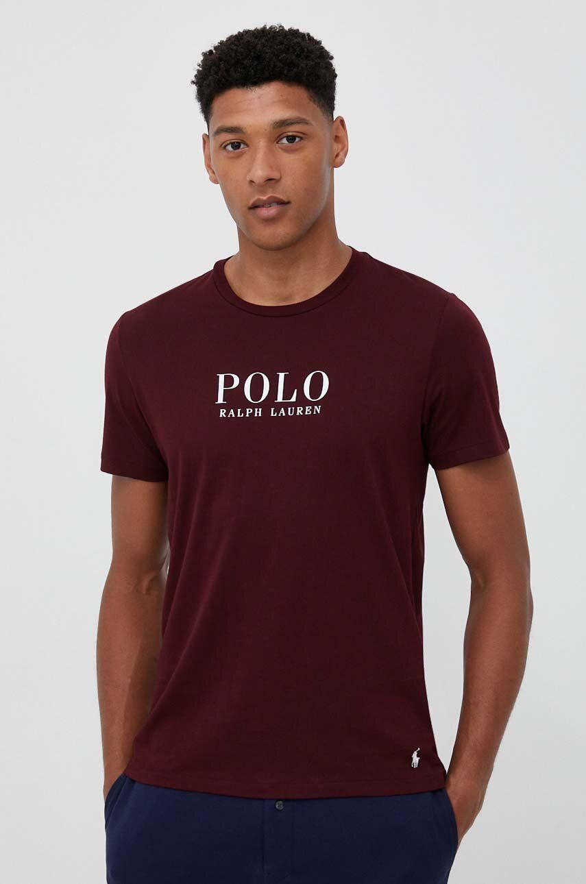 Bavlněné pyžamové tričko Polo Ralph Lauren vínová barva, s potiskem, 714899613