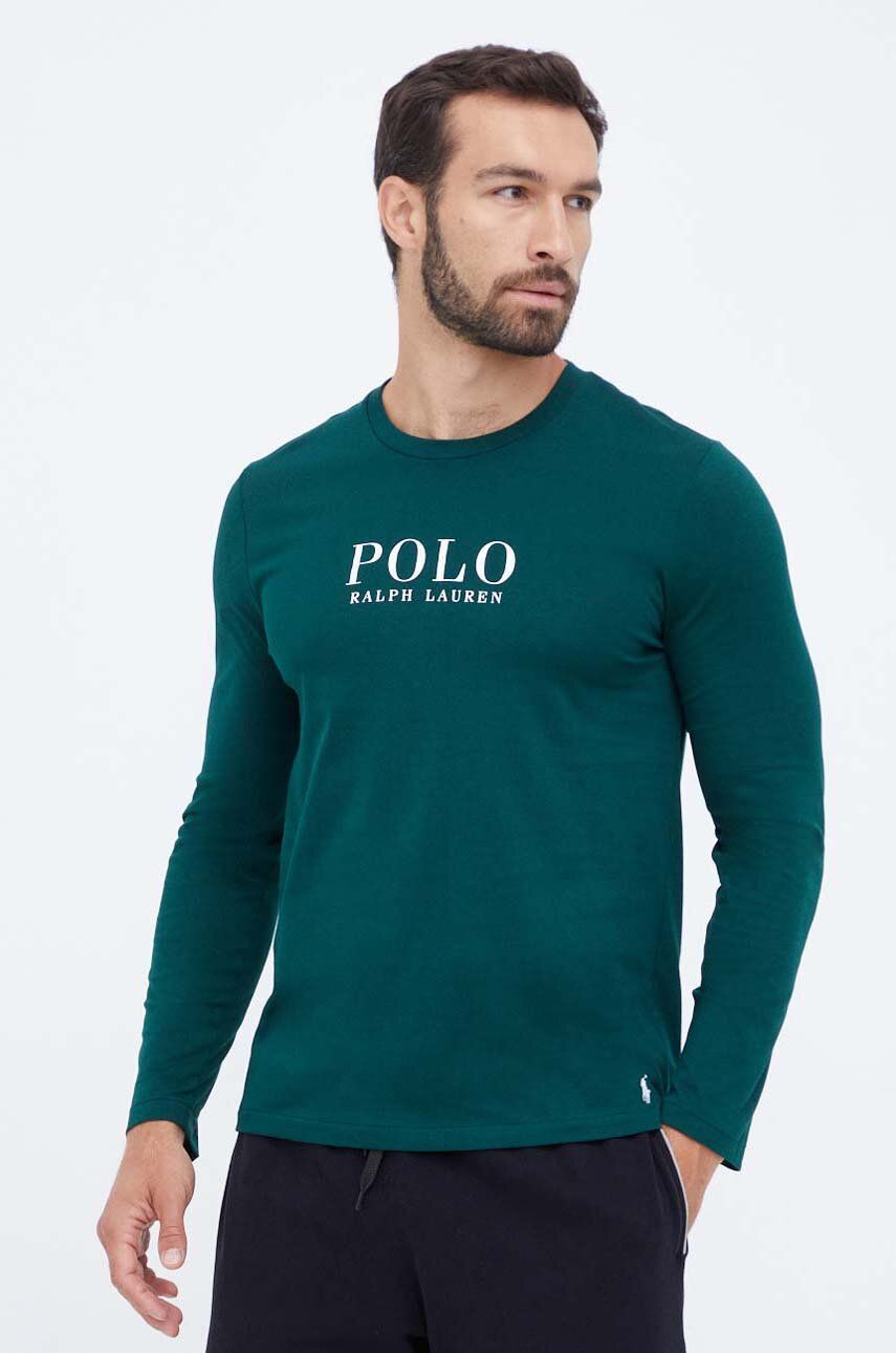 Levně Bavlněná košile s dlouhým rukávem Polo Ralph Lauren zelená barva, s potiskem
