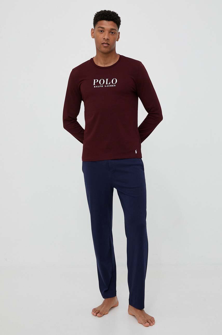 Bavlněná košile s dlouhým rukávem Polo Ralph Lauren vínová barva, s potiskem - burgundské - 100 % Ba