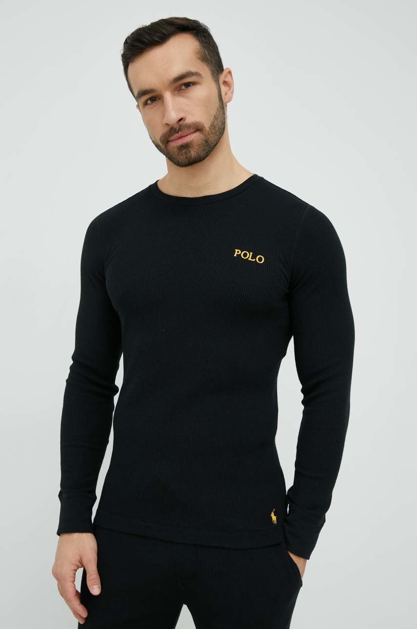 Levně Pyžamové tričko s dlouhým rukávem Polo Ralph Lauren černá barva, s potiskem, 714899615