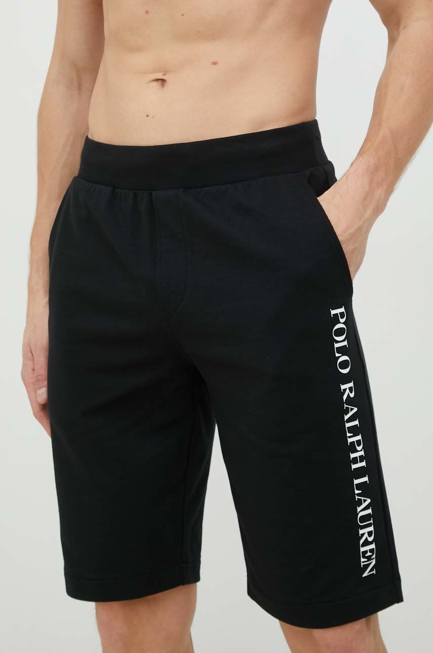 Pyžamové šortky Polo Ralph Lauren pánské, černá barva, s potiskem - černá -  60 % Bavlna