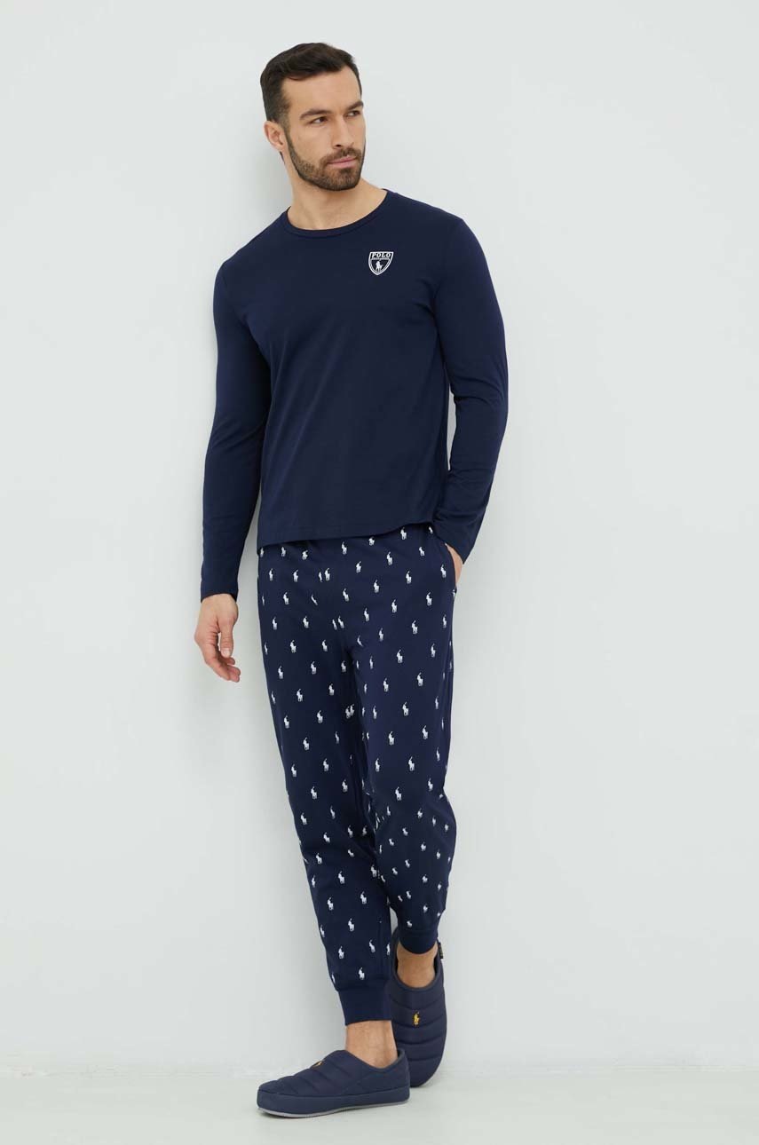 

Хлопковая пижама Polo Ralph Lauren цвет синий узор