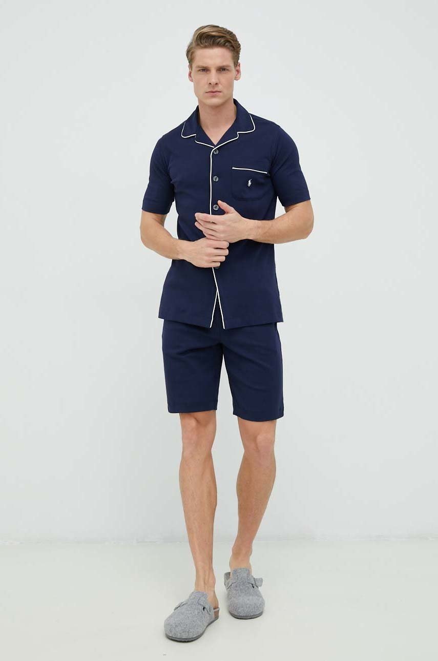 

Памучна пижама Polo Ralph Lauren в тъмносиньо с изчистен дизайн, Тъмносин
