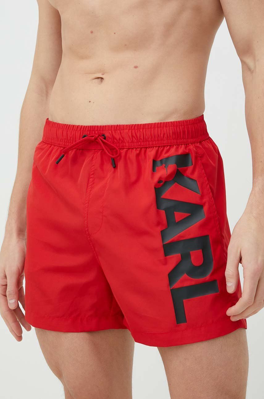 Levně Plavkové šortky Karl Lagerfeld červená barva
