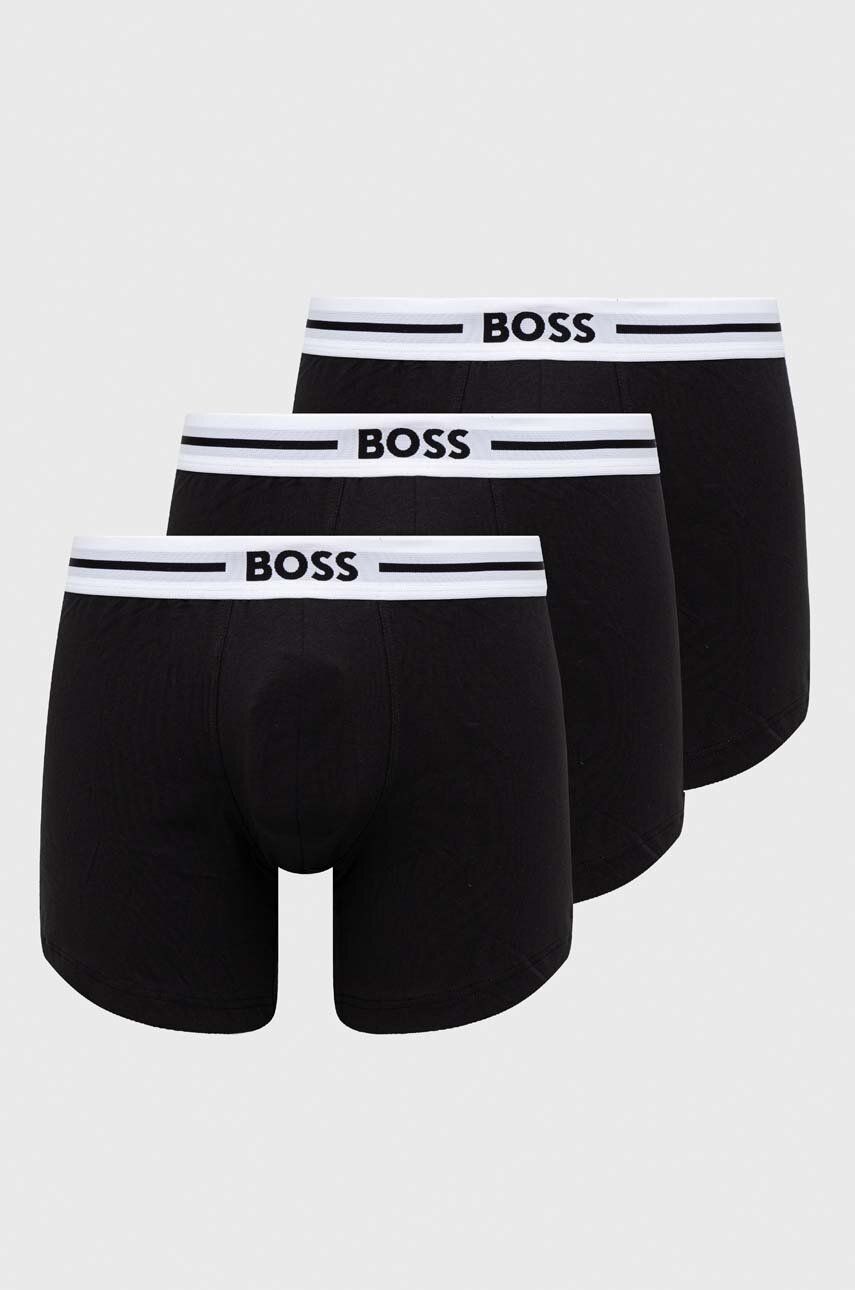 Boxerky BOSS 3-pack pánské, černá barva - černá -  95 % Organická bavlna