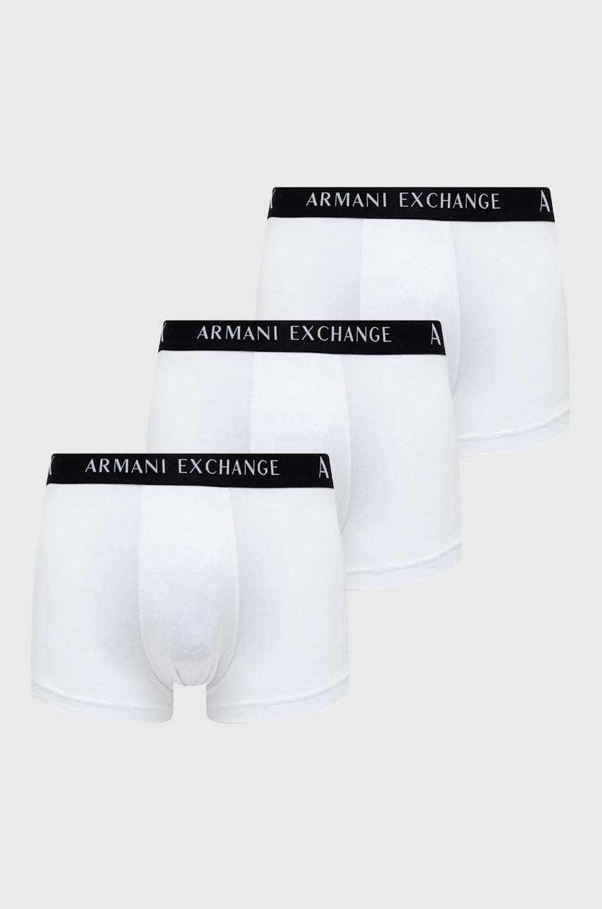 Boxerky Armani Exchange 3-pack pánské, bílá barva - bílá -  Hlavní materiál: 95 % Bavlna