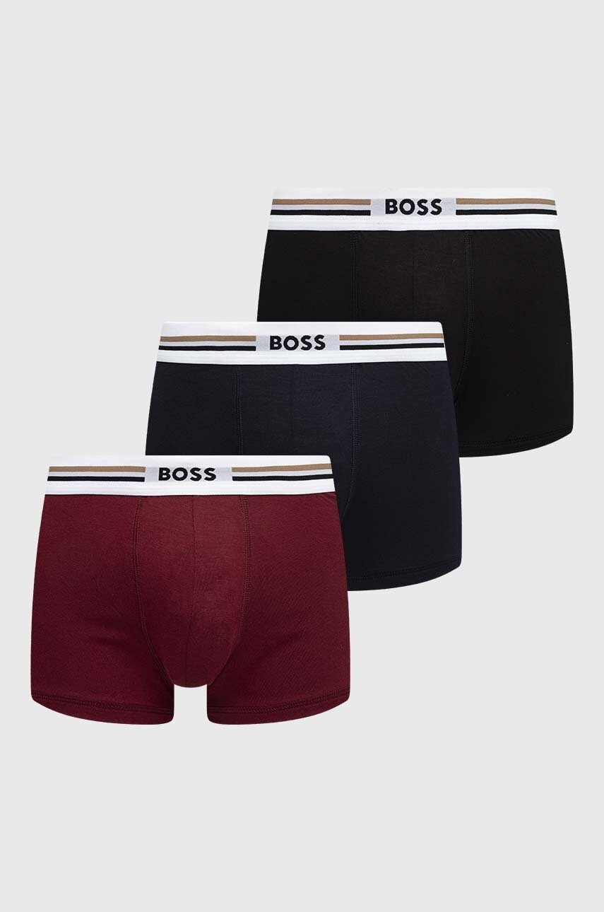 Boxerky BOSS 3-pack pánské, vínová barva