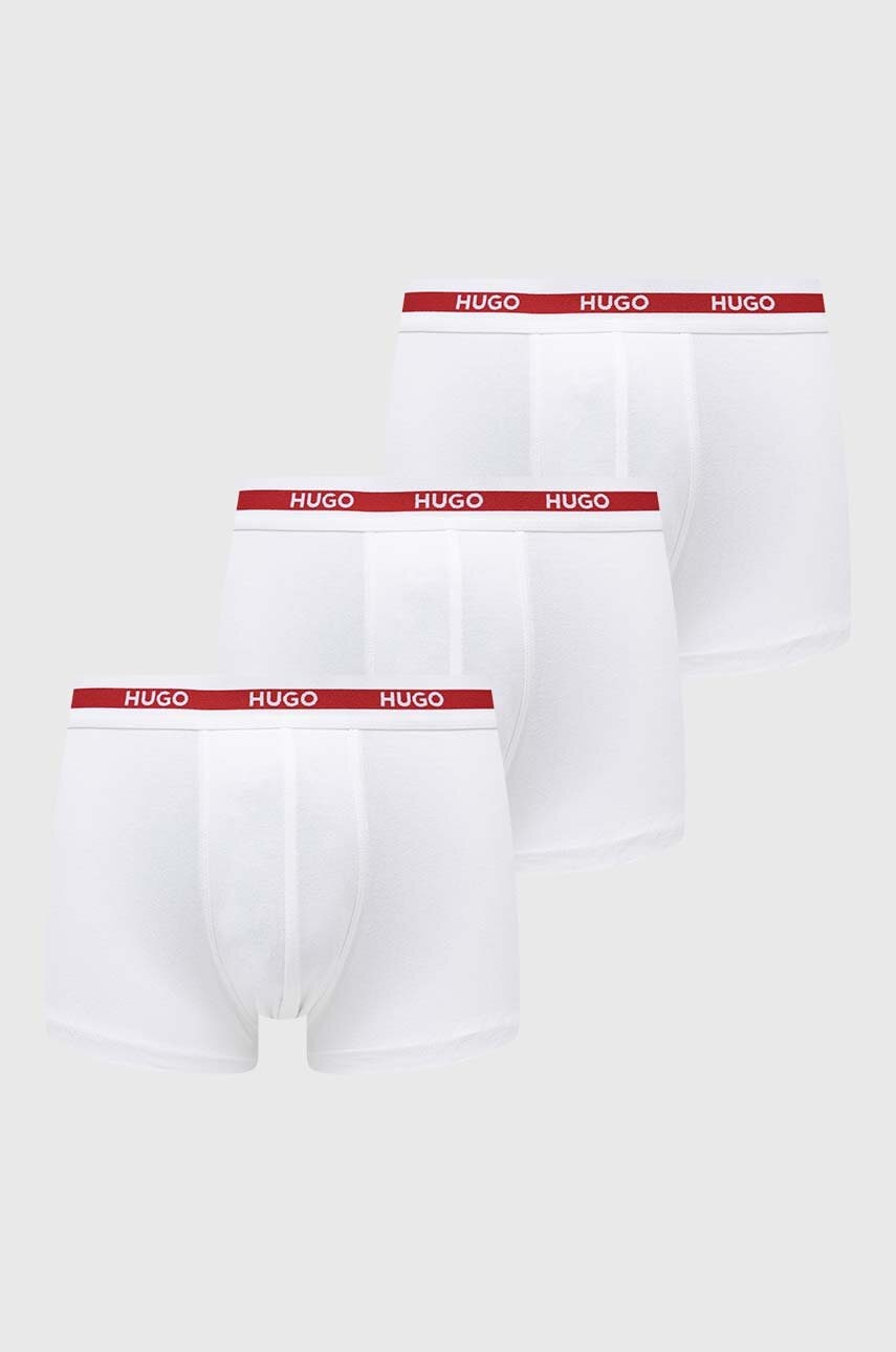 Levně Boxerky HUGO 3-pack pánské, bílá barva