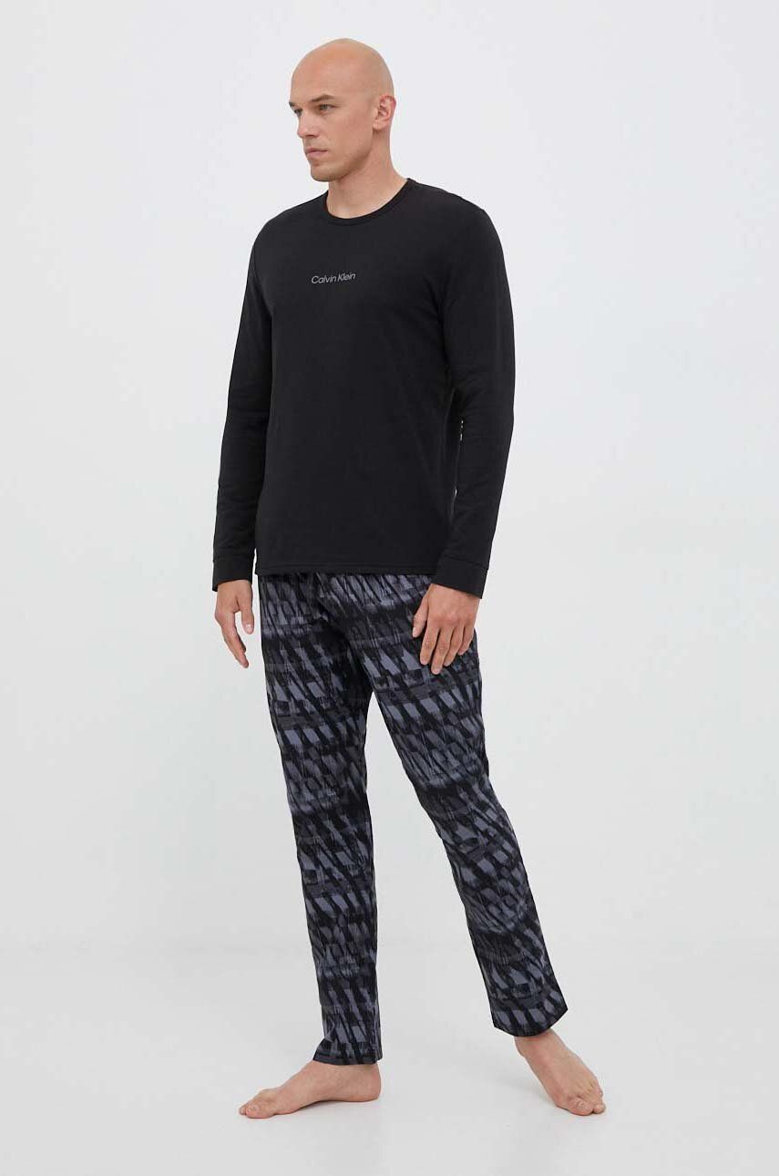 Pyžamo Calvin Klein Underwear pánska, čierna farba, vzorovaná