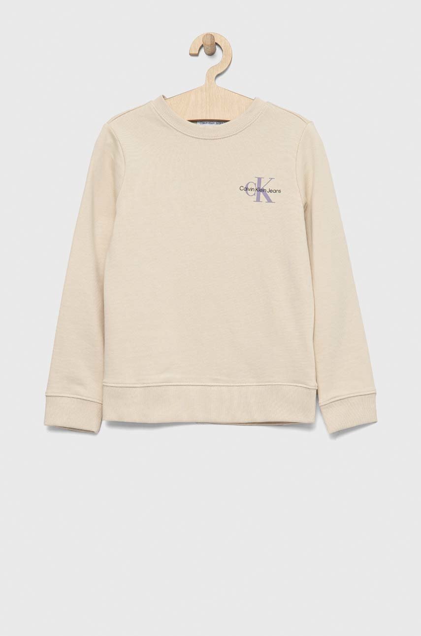 

Детски памучен суичър Calvin Klein Jeans в бежово с принт, Бежов