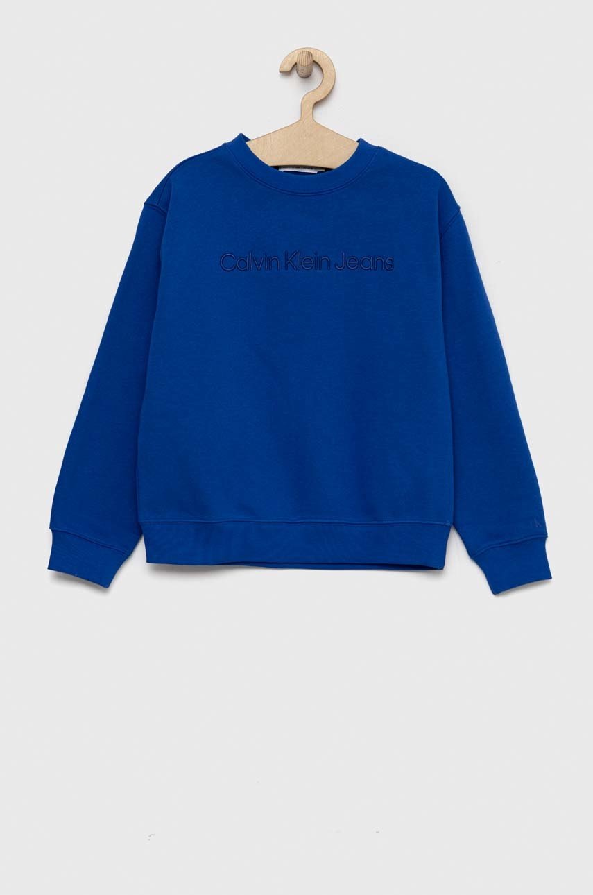 

Детски суичър Calvin Klein Jeans в синьо с изчистен дизайн, Син