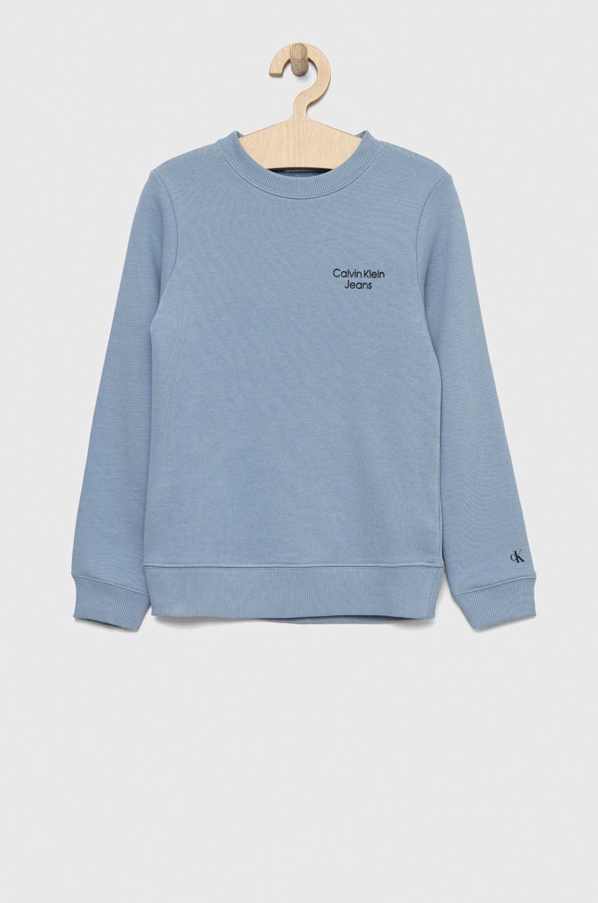 

Детски суичър Calvin Klein Jeans в синьо с изчистен дизайн, Син