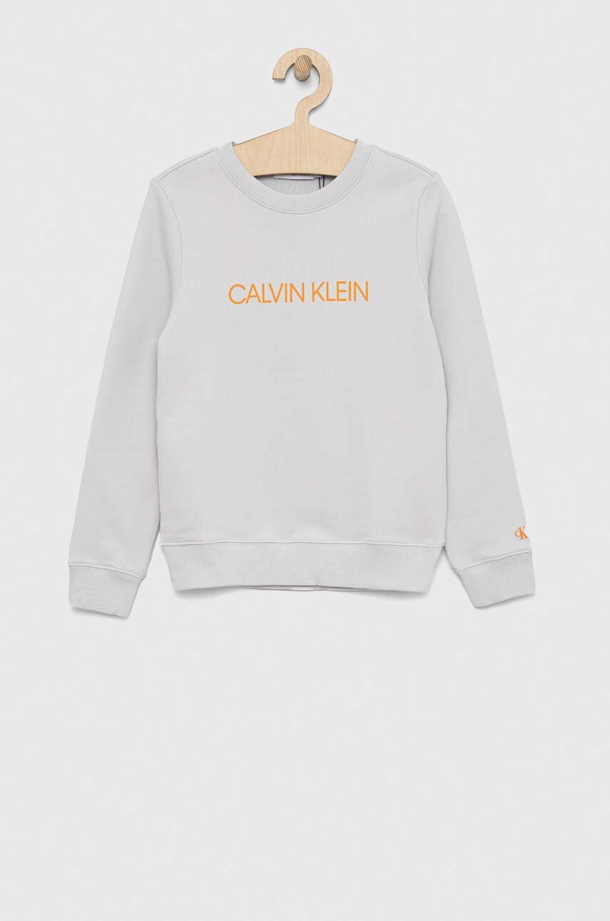 

Детски памучен суичър Calvin Klein Jeans в сиво с изчистен дизайн, Сив