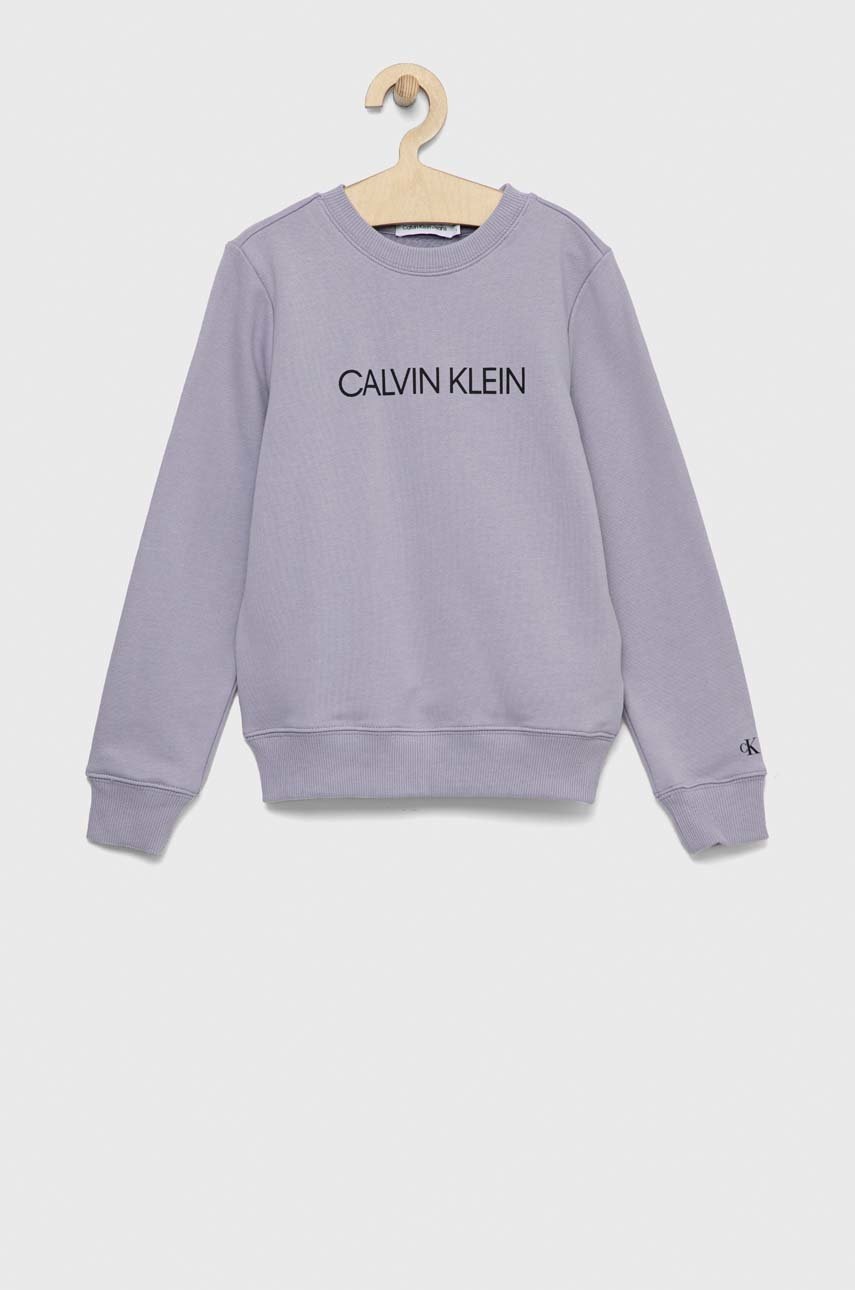 

Детски памучен суичър Calvin Klein Jeans в лилаво с изчистен дизайн, Виолетов