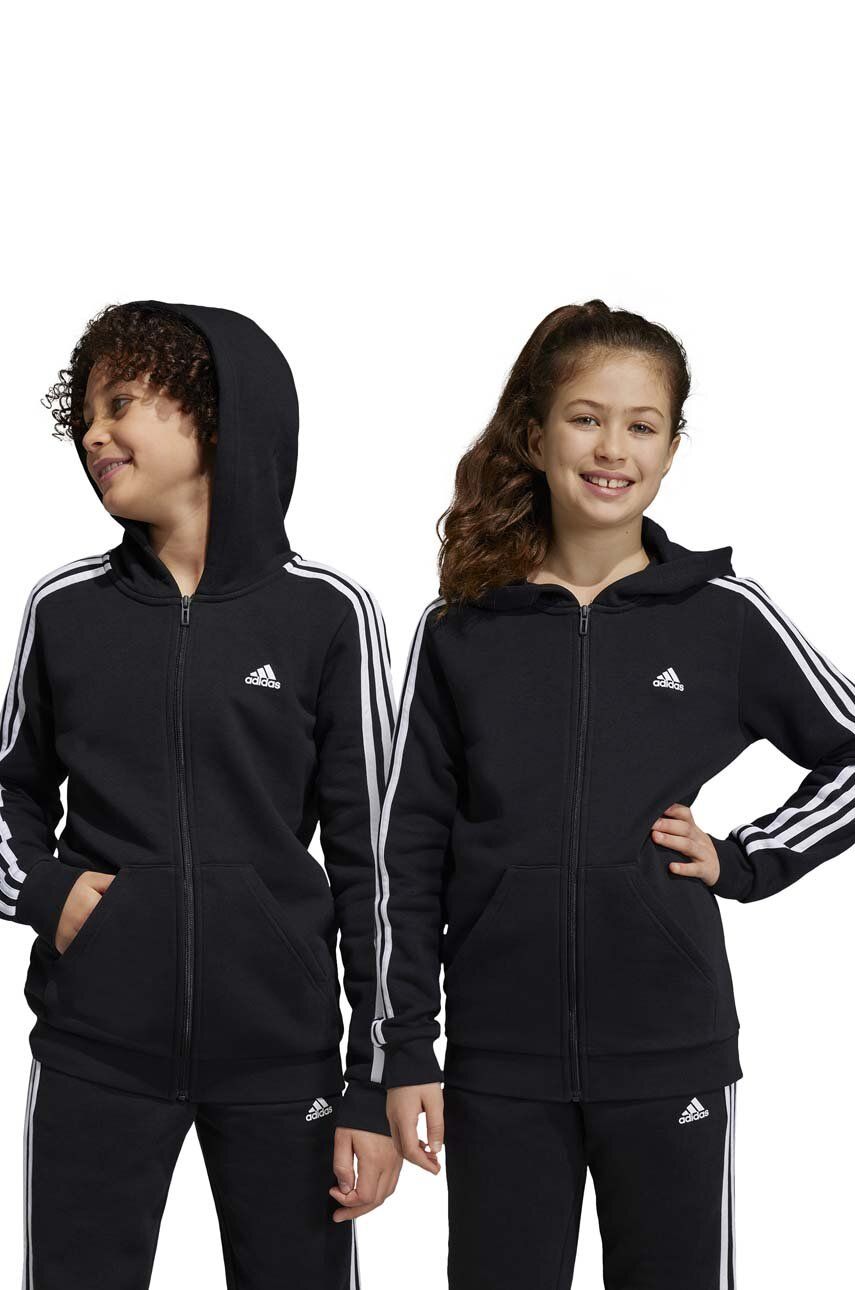 E-shop Dětská mikina adidas U 3S FL FZ černá barva, s kapucí, s aplikací