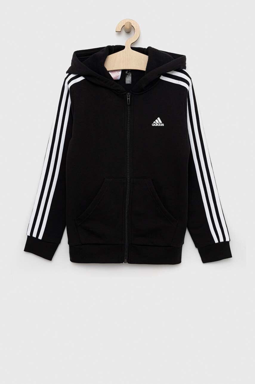 Adidas bluza copii u 3s fl fz culoarea negru, cu glugă, cu imprimeu